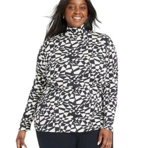 Ava and Viv NWT cream and black mock neck long sleeve ribbed shirt 3x